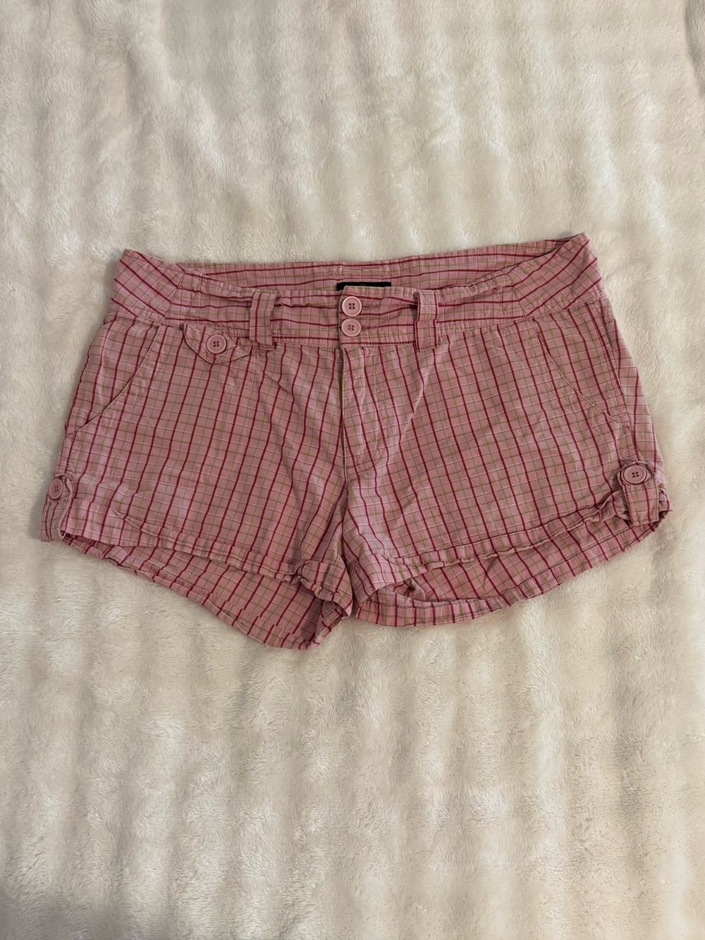 Women’s Pink Plaid Casual Cotton Shorts